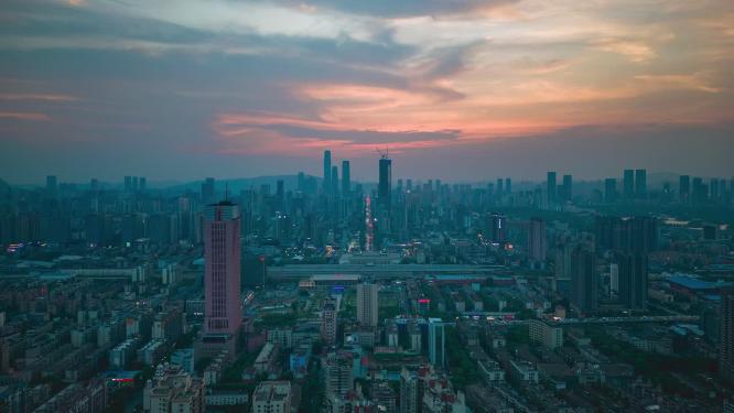 湖南长沙城市风光航拍移动延时