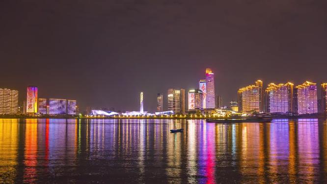 湖南长沙城市夜景灯光延时航拍摄影