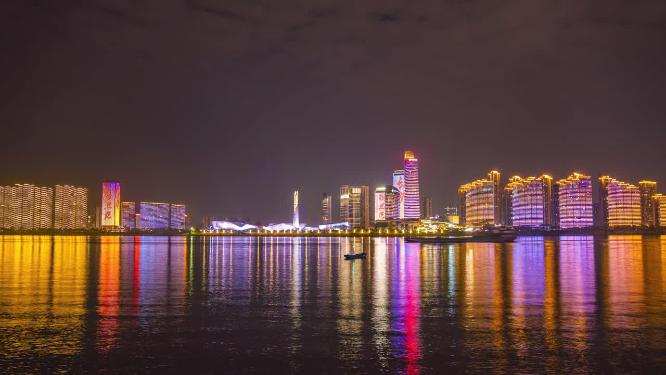 湖南长沙城市夜景灯光延时航拍摄影