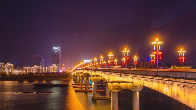 湖南株洲城市夜景航拍移动延时