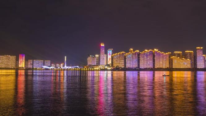 湖南长沙城市夜景灯光延时航拍摄影