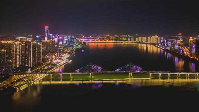 湖南长沙城市夜景灯光延时航拍摄影