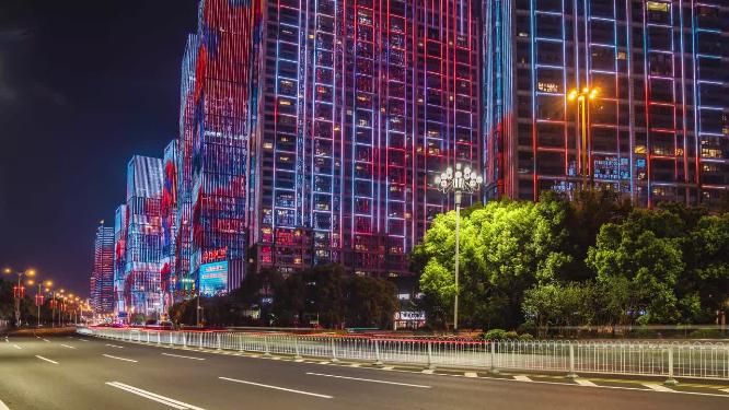 湖南长沙城市夜景灯光延时航拍摄影