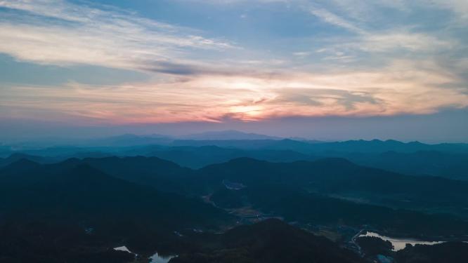 日落晚霞夕阳航拍移动延时