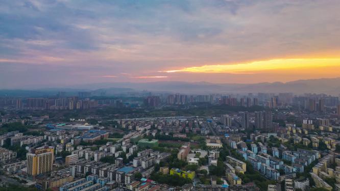 日落晚霞夕阳航拍移动延时