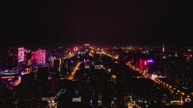 河北石家庄城市夜景航拍延时