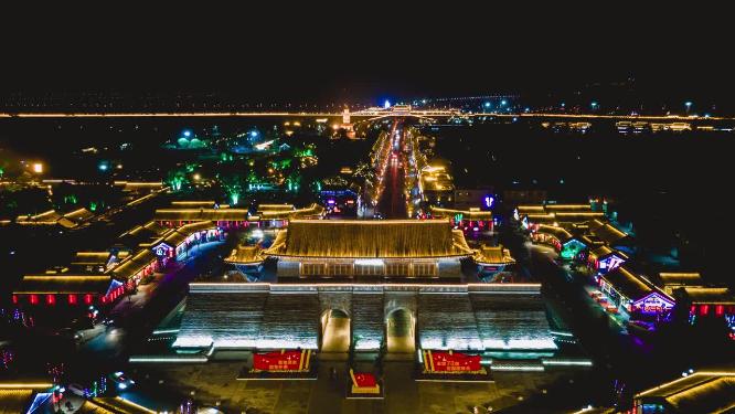 石家庄正定古城夜景航拍移动延时