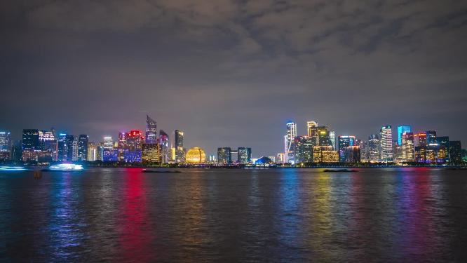 浙江杭州城市夜景灯光航拍移动延时