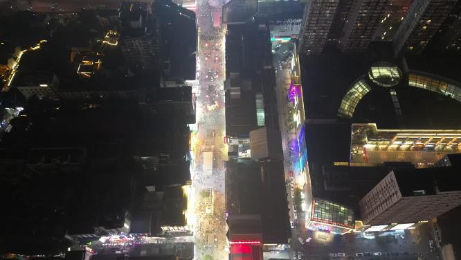 湖南长沙五一商圈夜景人流车流航拍
