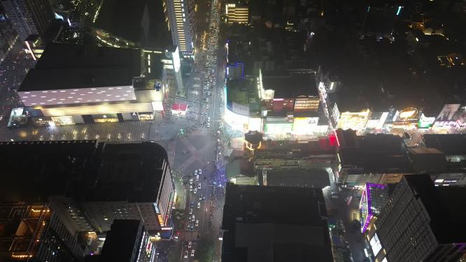 湖南长沙五一商圈夜景人流车流航拍