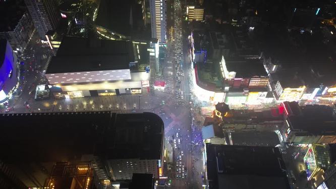 湖南长沙五一商圈夜景人流车流航拍