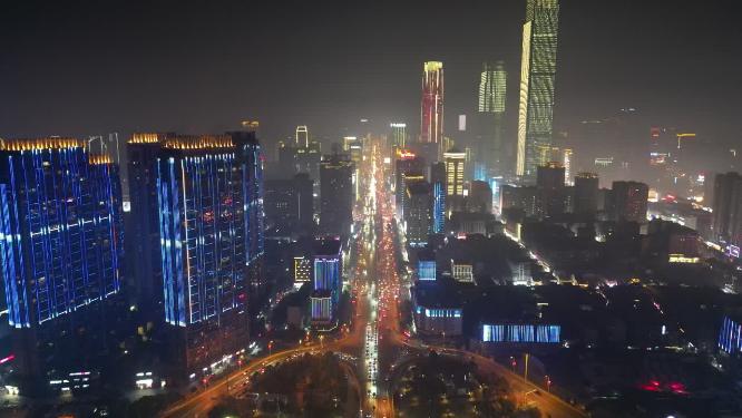 长沙城市夜景交通航拍