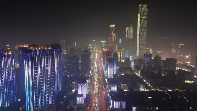 长沙城市夜景交通航拍