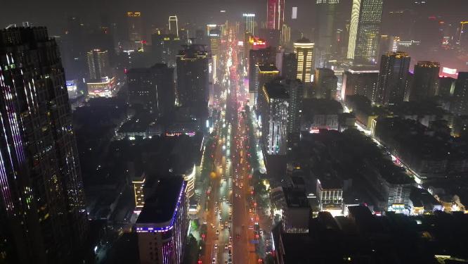 长沙城市夜景交通航拍
