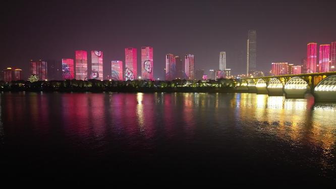 湖南长沙城市夜景灯光秀航拍