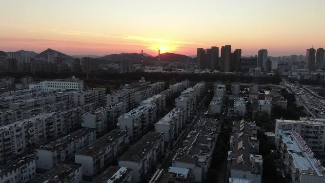 航拍城市日落晚霞夕阳