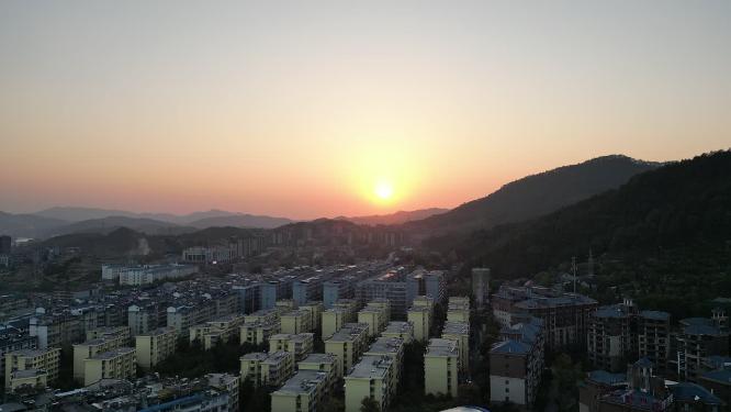 航拍城市日落晚霞夕阳
