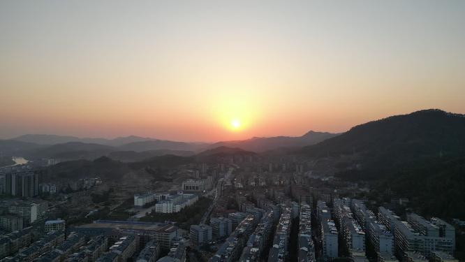 航拍城市日落晚霞夕阳