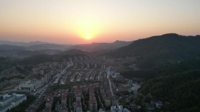 航拍城市日落晚霞夕阳