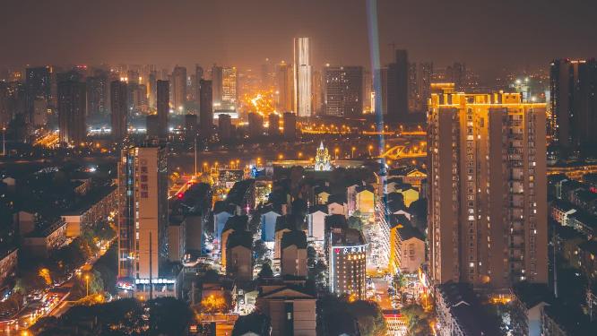 湖南长沙城市夜景灯光延时航拍摄影