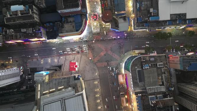 城市夜景车流人流航拍