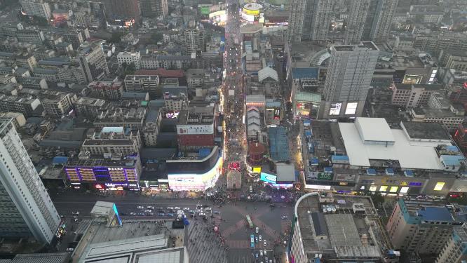 城市夜景车流人流航拍