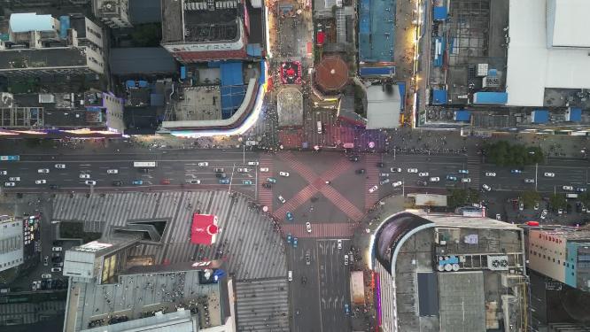 城市夜景车流人流航拍