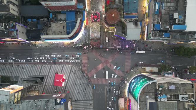 城市夜景车流人流航拍