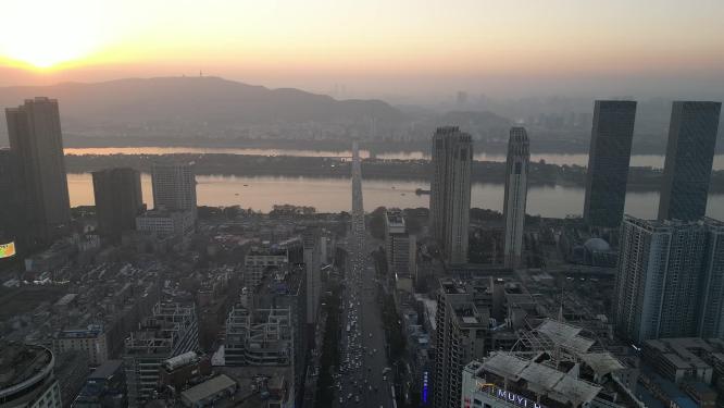 湖南长沙日落晚霞夕阳航拍