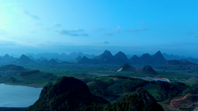 4K航拍广西柳州柳城县寨隆午后的山水美景
