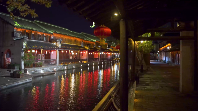 湖州南浔古镇划船古街建筑夜景4K实拍视频