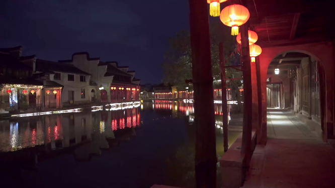 南浔古镇百间楼建筑夜景4K实拍视频