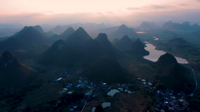 广西柳州柳城县午后的山水美景4K航拍视频素材