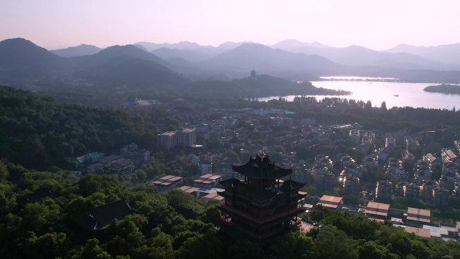 杭州吴山城隍阁景区4K航拍视频素材