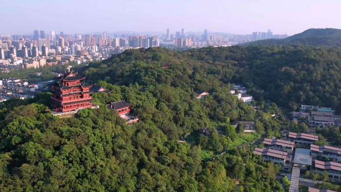 杭州吴山城隍阁景区4K航拍视频素材