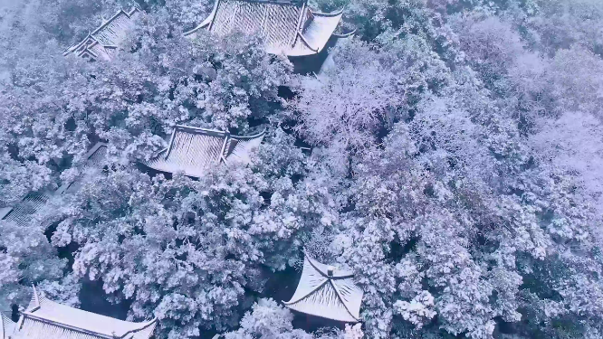 杭州吴山城隍阁景区冬天雪景4K航拍视频素材