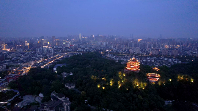 杭州吴山城隍阁景区夜景4K航拍视频素材