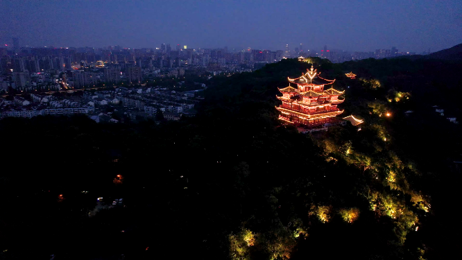杭州吴山城隍阁景区夜景4K航拍视频素材