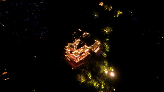 杭州吴山城隍阁景区夜景4K航拍视频素材