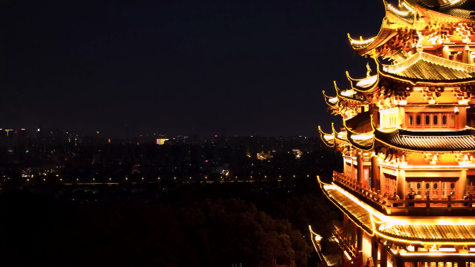 杭州吴山城隍阁景区夜景4K航拍视频素材