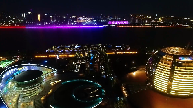 杭州城市阳台灯光秀航拍视频素材