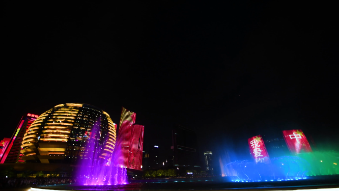杭州城市阳台音乐喷泉视频素材