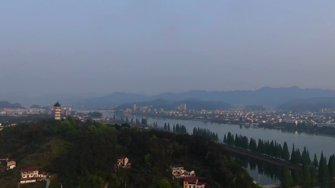 杭州富阳富春江4K航拍视频素材