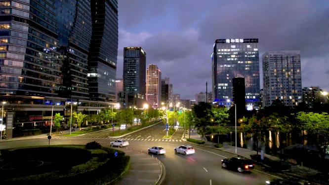 杭州滨江车流夜景4K航拍视频
