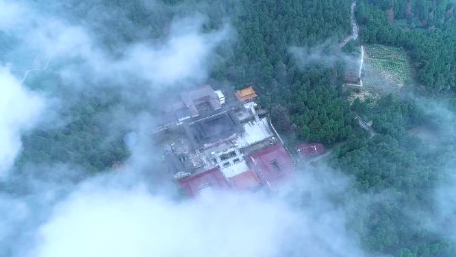 浙江天台山华顶寺雾景4K航拍视频