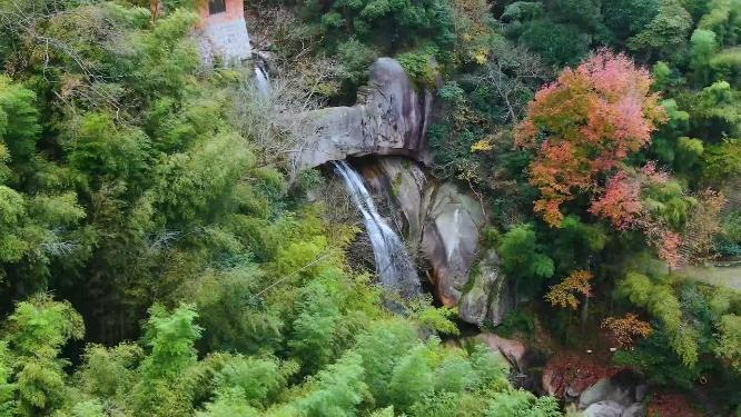 浙江天台山石梁飞瀑4K航拍视频素材