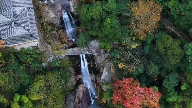 浙江天台山石梁飞瀑4K航拍视频素材