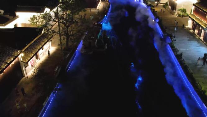 绍兴柯桥古镇景区夜景灯光秀4K航拍视频素材