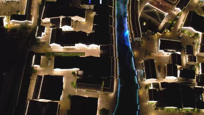 绍兴柯桥古镇景区夜景灯光秀4K航拍视频素材