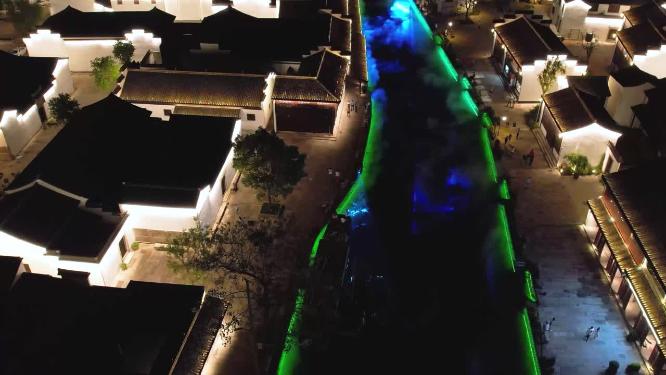 绍兴柯桥古镇景区夜景灯光秀4K航拍视频素材